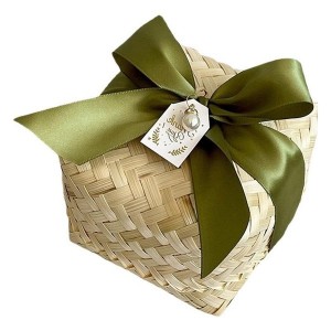 Handwoven Bamboo Gift Box with Lid, Natural Square Storage Basket for Home Decor