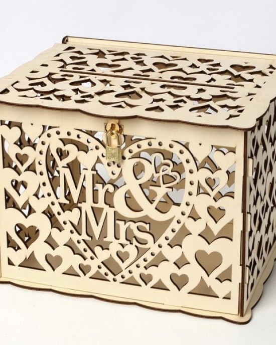 DIY Wedding Gift Mr & Wooden Card Money Box for Case With Lock Rustic Beauti