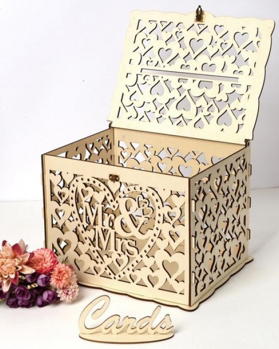 DIY Wedding Gift Mr & Wooden Card Money Box for Case With Lock Rustic Beauti