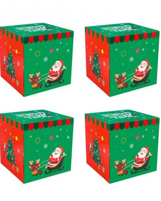 Set of 4 Durable Christmas Themed Gift Boxes Elegant Christmas Gift Wrap Boxes for Family