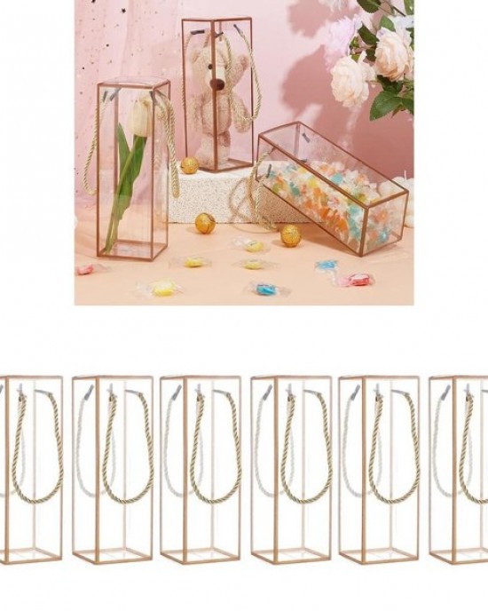 Pack Of 12 Clear Rectangle Gift Boxes With Golden Border for Packaging