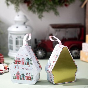 Pack of 6 Holiday Gift Boxes Tin House Shaped Tinplate Candy Storage Containers