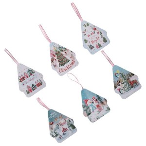 Pack of 6 Holiday Gift Boxes Tin House Shaped Tinplate Candy Storage Containers