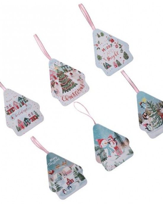 Pack of 6 Holiday Gift Boxes Tin House Shaped Tinplate Candy Storage Containers