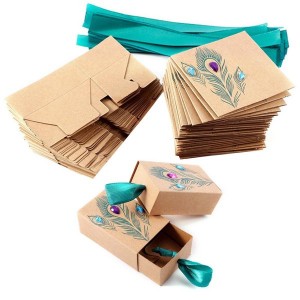 Kraft Paper Candy Gift Box Peacock Feather Candy Drawer Box Design for Party Ins