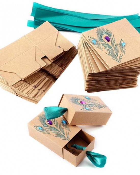 Kraft Paper Candy Gift Box Peacock Feather Candy Drawer Box Design for Party Ins