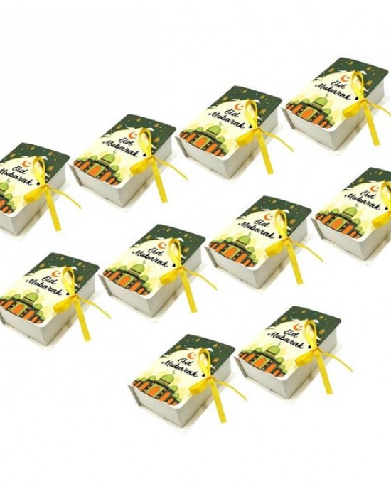 Pack Of 10 Eid Mubarak Decorative Boxes for Holiday Gifting Book Shape Candy Box