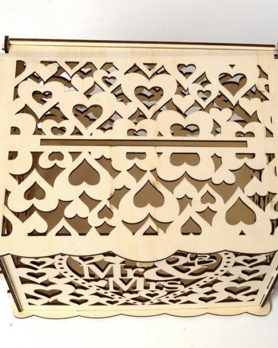 DIY Wedding Gift Mr & Mrs Wooden Card Money Box for Case With Lock Rustic Beauti