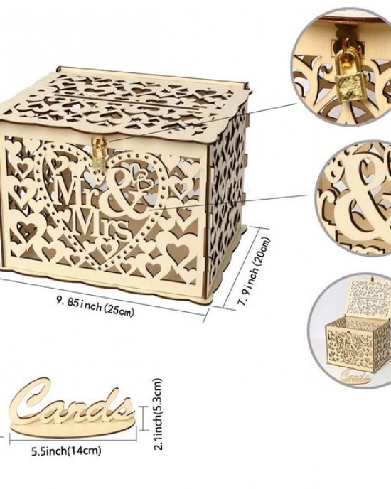 DIY Wedding Gift Mr & Mrs Wooden Card Money Box for Case With Lock Rustic Beauti