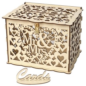 DIY Wedding Gift Mr & Mrs Wooden Card Money Box for Case With Lock Rustic Beauti