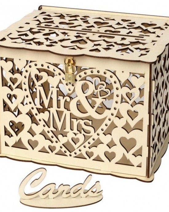 DIY Wedding Gift Mr & Mrs Wooden Card Money Box for Case With Lock Rustic Beauti