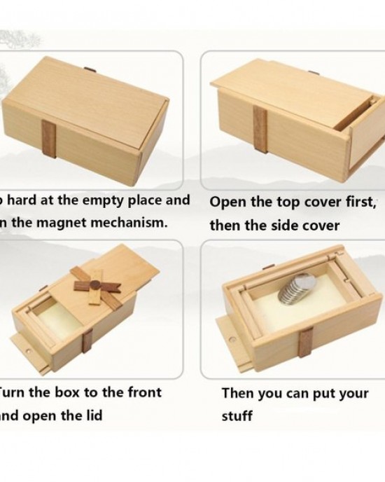 Wooden Money Box Collectible with Secret Compartments Painted Wooden Decorative Container