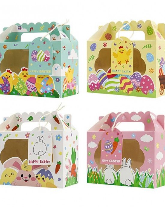 12Pcs Easter Party Gift Packaging Box with Window View Boxes and Handles