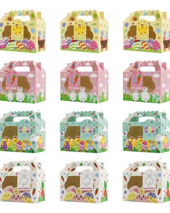12Pcs Easter Party Gift Packaging Box with Window View Boxes and Handles
