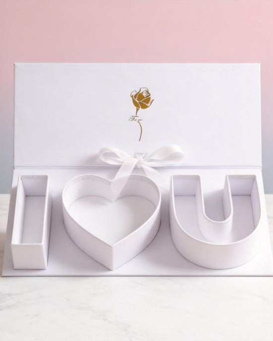 Cardboard Letter Combination Gift Box With Ribbon Flower Wrapping Container