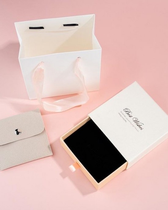 Elegant White Jewelry Storage Box Set with Velvet Pouches – Organizer for Earrings,