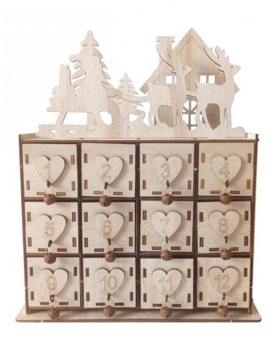Holiday Advent Storage Box with Wooden Drawers for Small Gifts