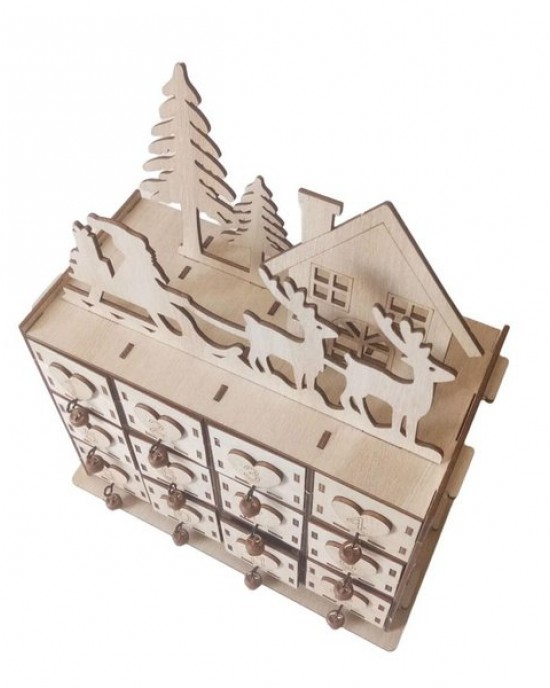 Holiday Advent Storage Box with Wooden Drawers for Small Gifts