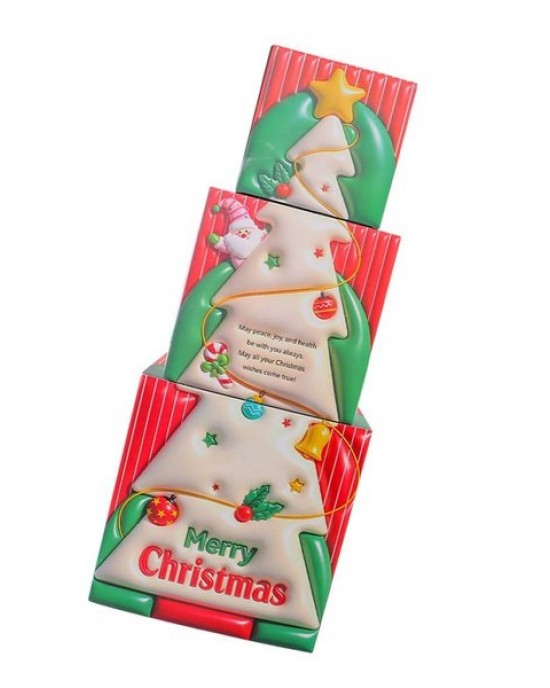 Holiday Gift Box Accent Set Paperboard Christmas Display for Indoor Shelf Home Entry