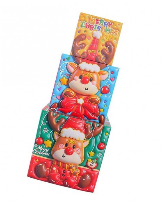 Holiday Gift Box Accent Set Paperboard Christmas Display for Indoor Shelf Home Entry